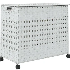 vidaXL Wasmand op wielen 66x35x60 cm rattan wit