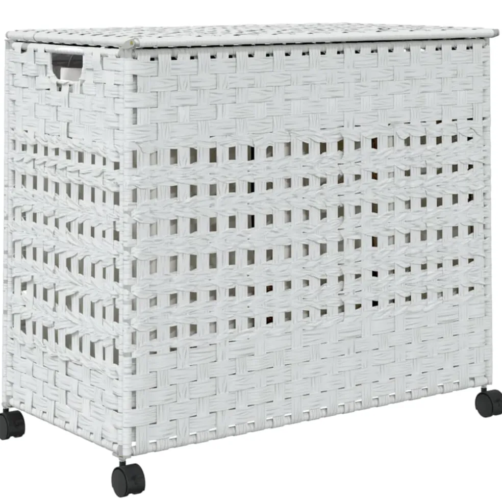 vidaXL Wasmand op wielen 66x35x60 cm rattan wit
