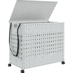 vidaXL Wasmand op wielen 66x35x60 cm rattan wit
