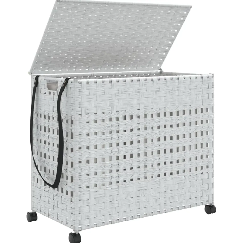 vidaXL Wasmand op wielen 66x35x60 cm rattan wit