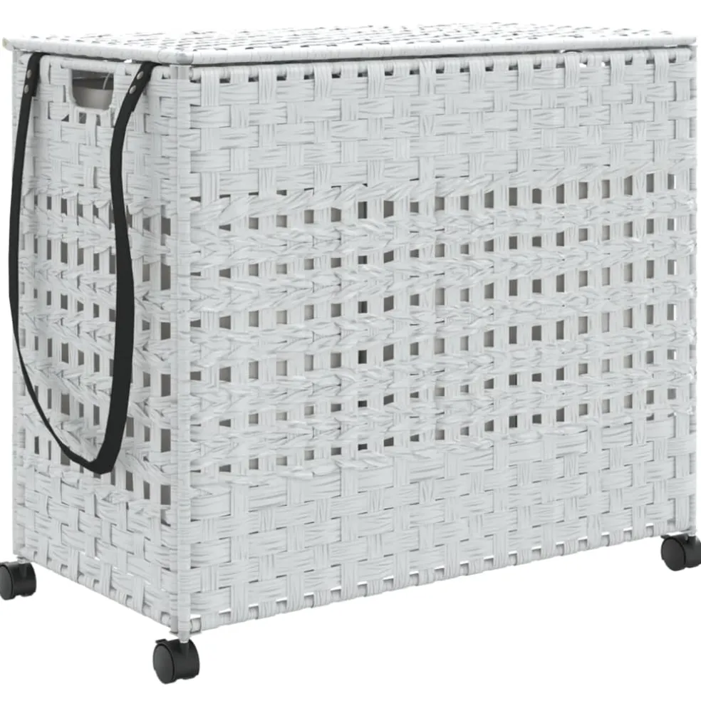 vidaXL Wasmand op wielen 66x35x60 cm rattan wit