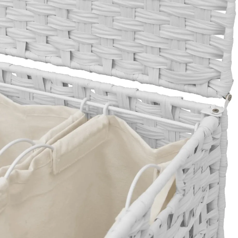 vidaXL Wasmand op wielen 66x35x60 cm rattan wit
