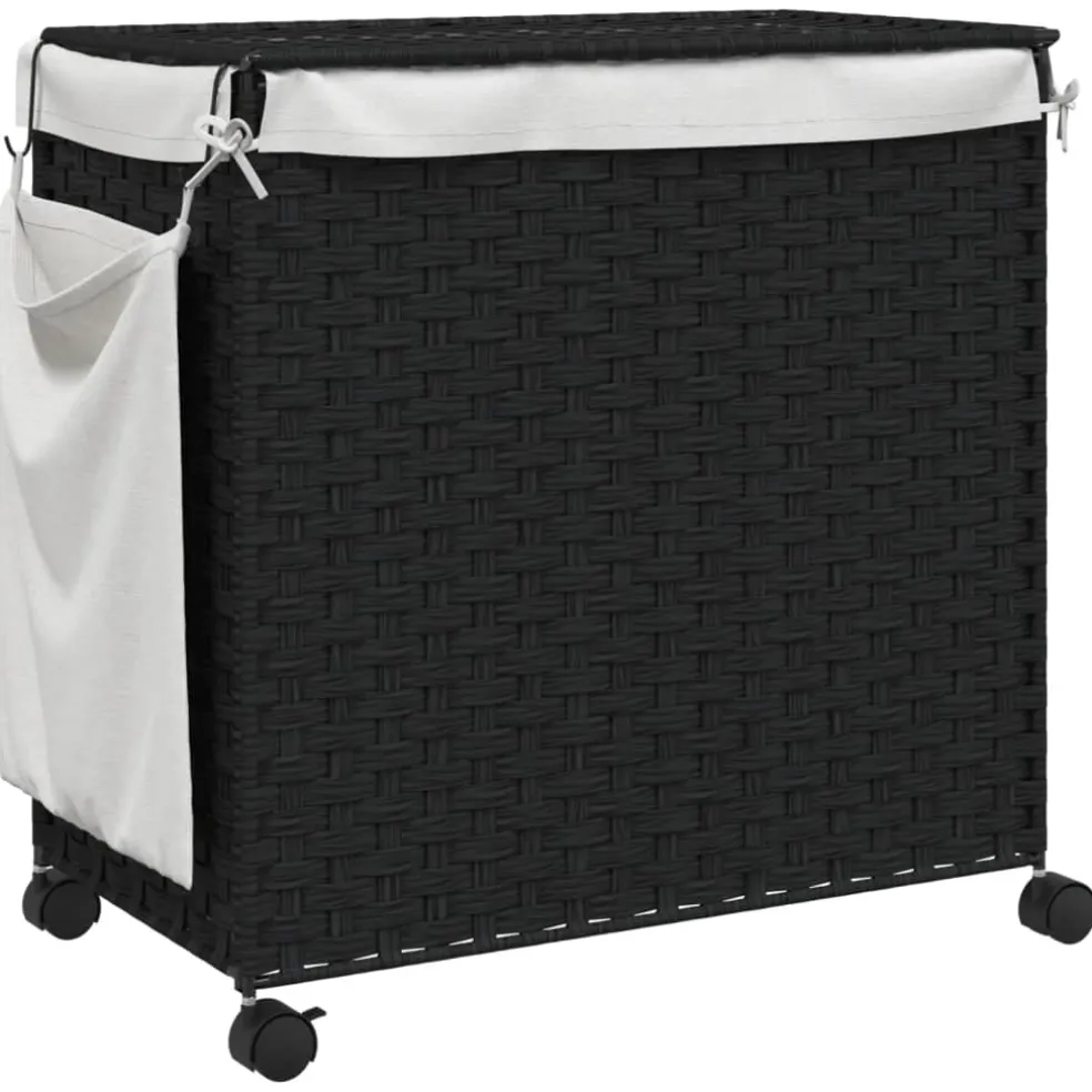 vidaXL Wasmand op wielen 60x35x60,5 cm rattan zwart