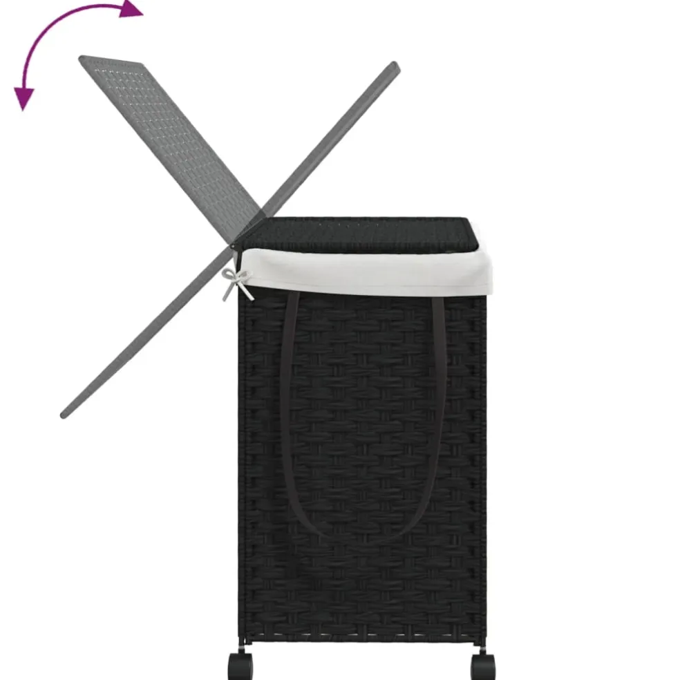 vidaXL Wasmand op wielen 60x35x60,5 cm rattan zwart
