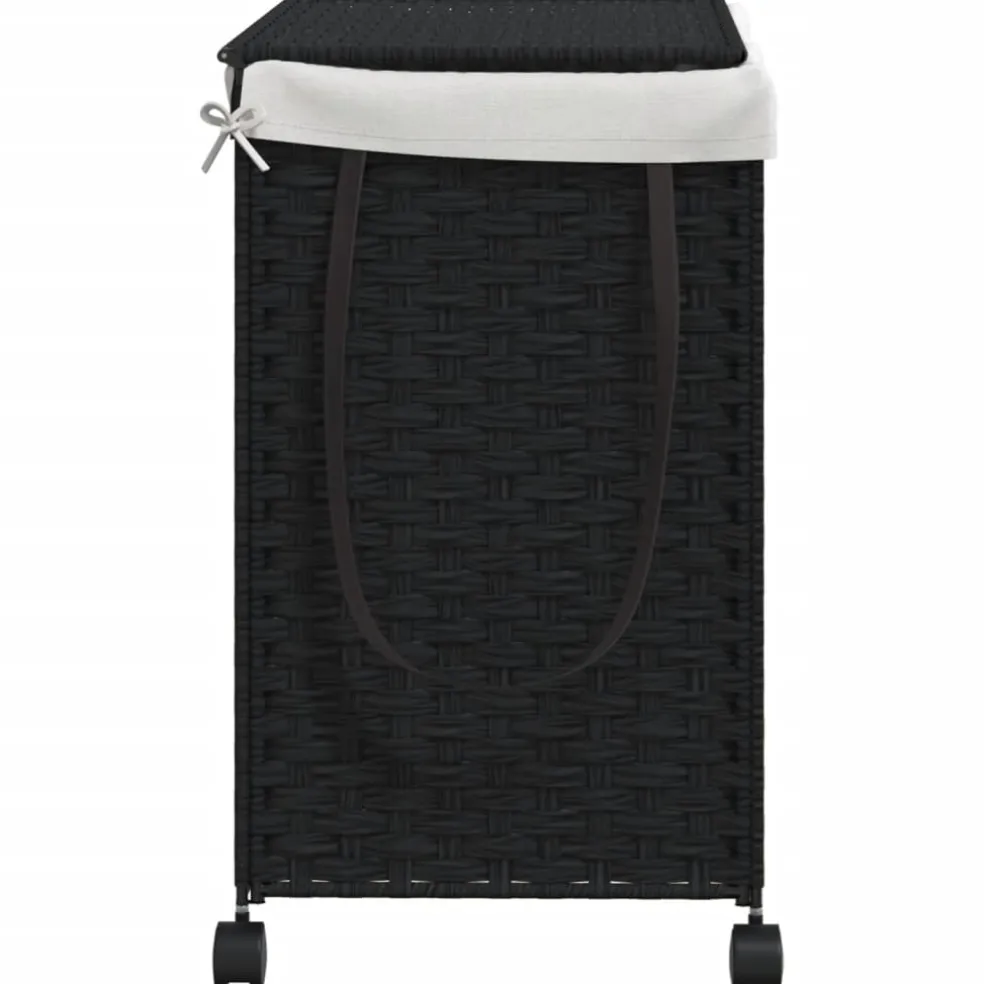 vidaXL Wasmand op wielen 60x35x60,5 cm rattan zwart