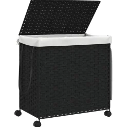 vidaXL Wasmand op wielen 60x35x60,5 cm rattan zwart