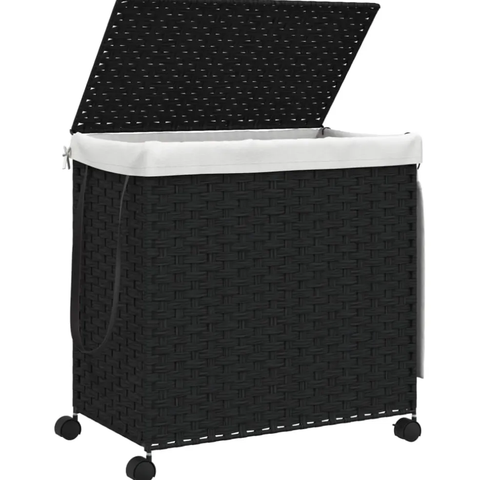 vidaXL Wasmand op wielen 60x35x60,5 cm rattan zwart