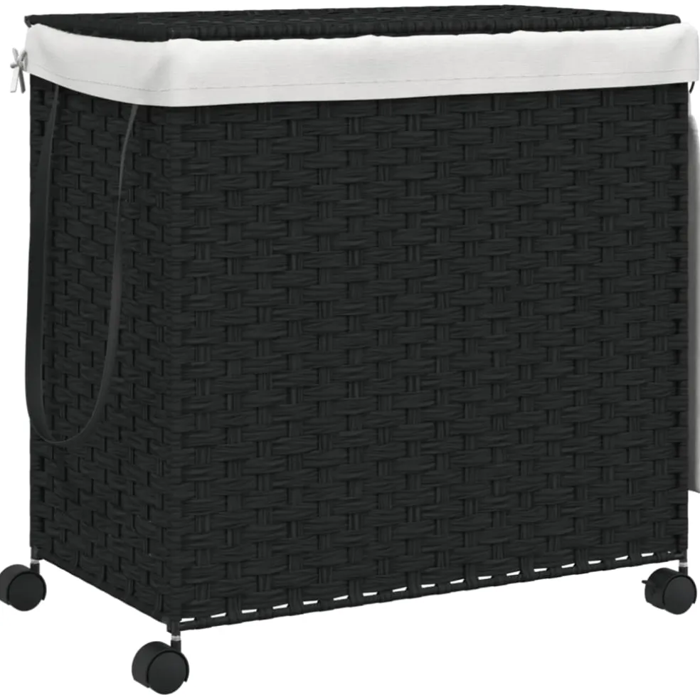 vidaXL Wasmand op wielen 60x35x60,5 cm rattan zwart