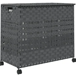 vidaXL Wasmand op wielen 66x35x60 cm rattan grijs