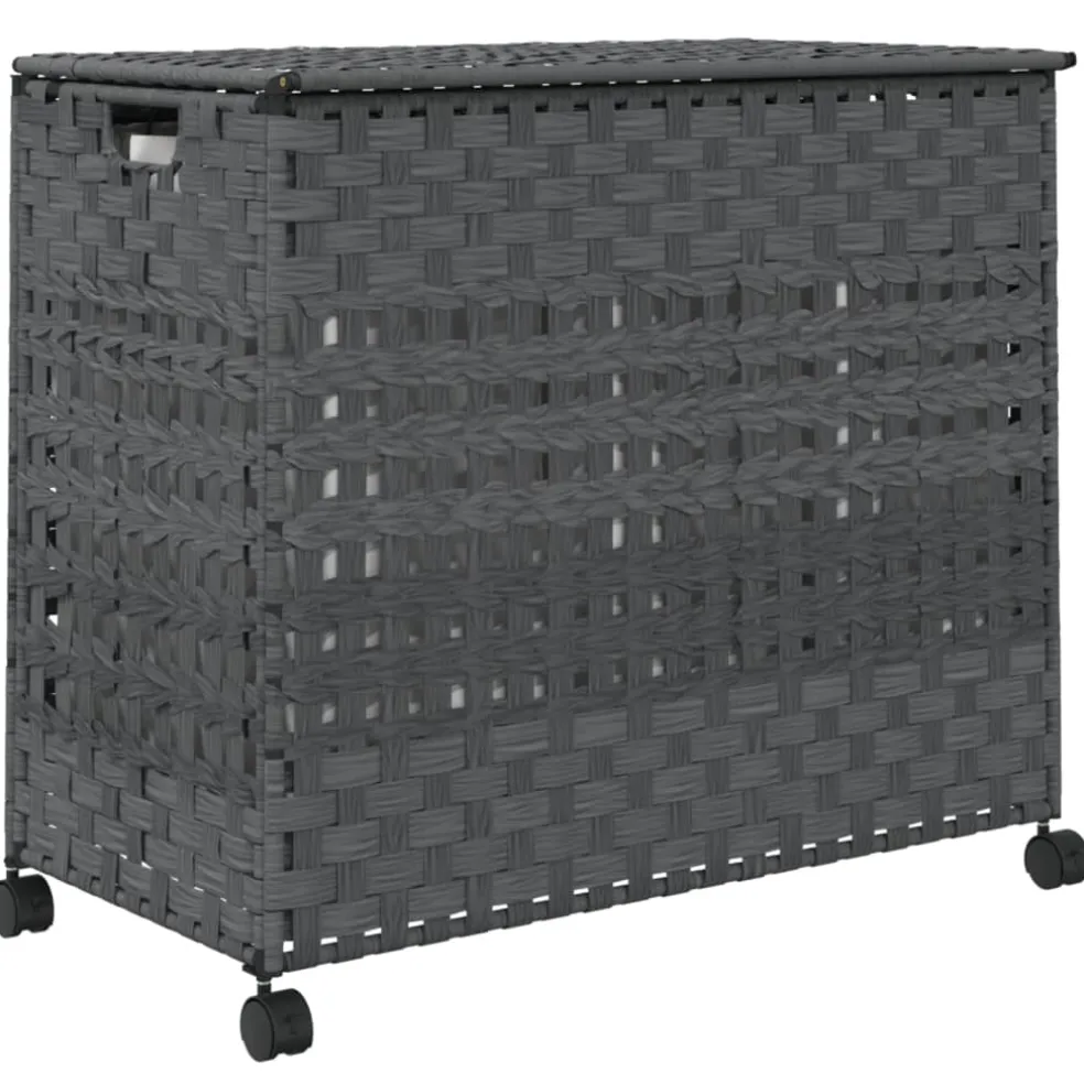 vidaXL Wasmand op wielen 66x35x60 cm rattan grijs