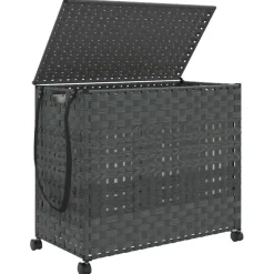 vidaXL Wasmand op wielen 66x35x60 cm rattan grijs