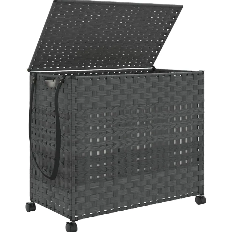 vidaXL Wasmand op wielen 66x35x60 cm rattan grijs