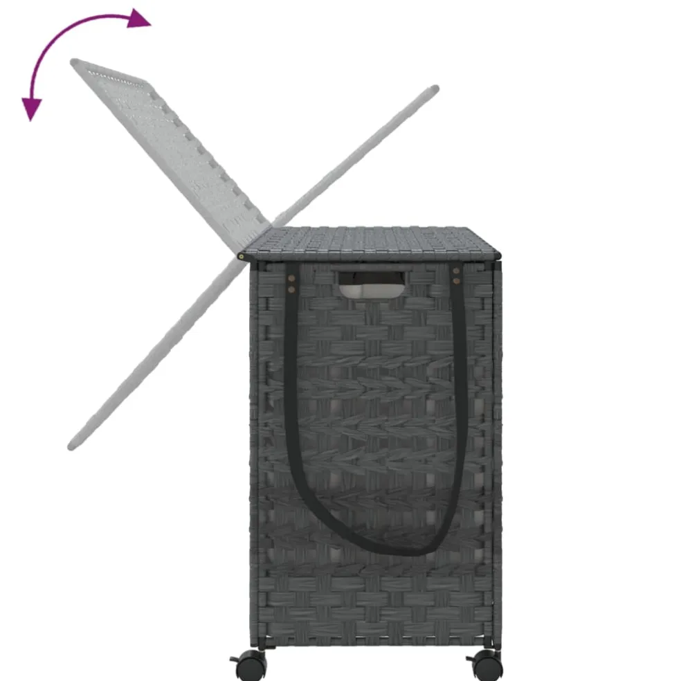 vidaXL Wasmand op wielen 66x35x60 cm rattan grijs
