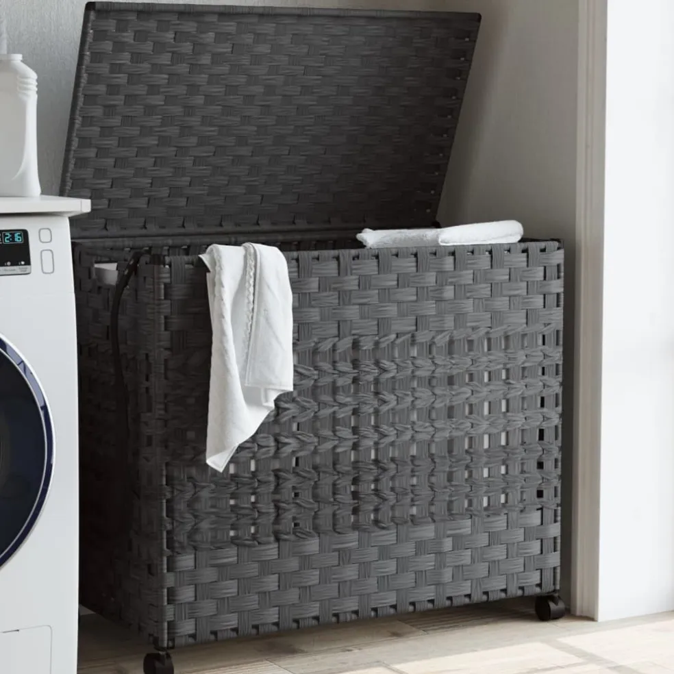 vidaXL Wasmand op wielen 66x35x60 cm rattan grijs