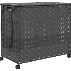 vidaXL Wasmand op wielen 66x35x60 cm rattan grijs