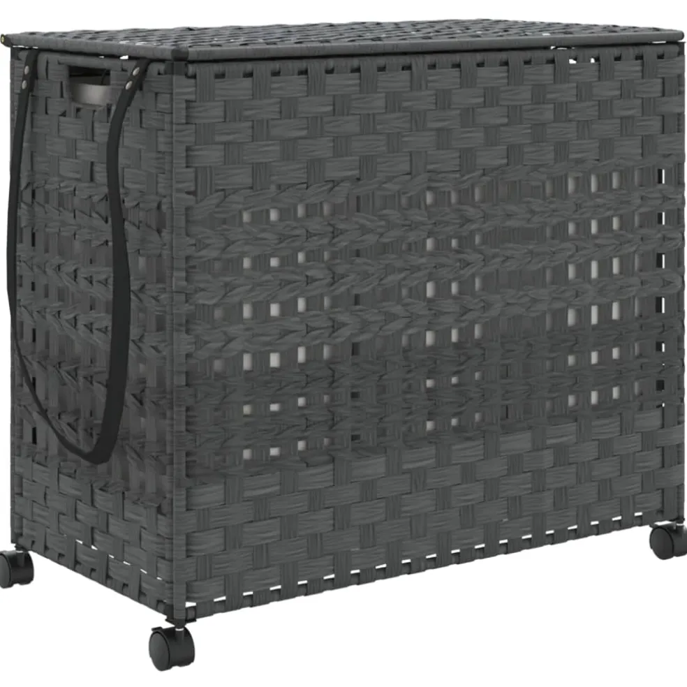 vidaXL Wasmand op wielen 66x35x60 cm rattan grijs