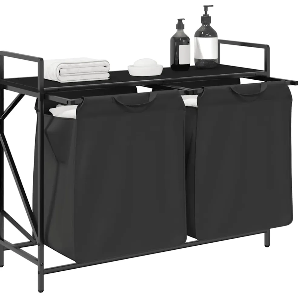 vidaXL Wasmand 2 vakken met plank zwart eikenkleurig