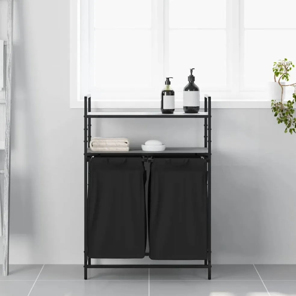 vidaXL Wasmand 2 vakken met planken grijs sonoma eiken