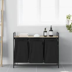 vidaXL Wasmand 3 vakken met plank sonoma eikenkleurig