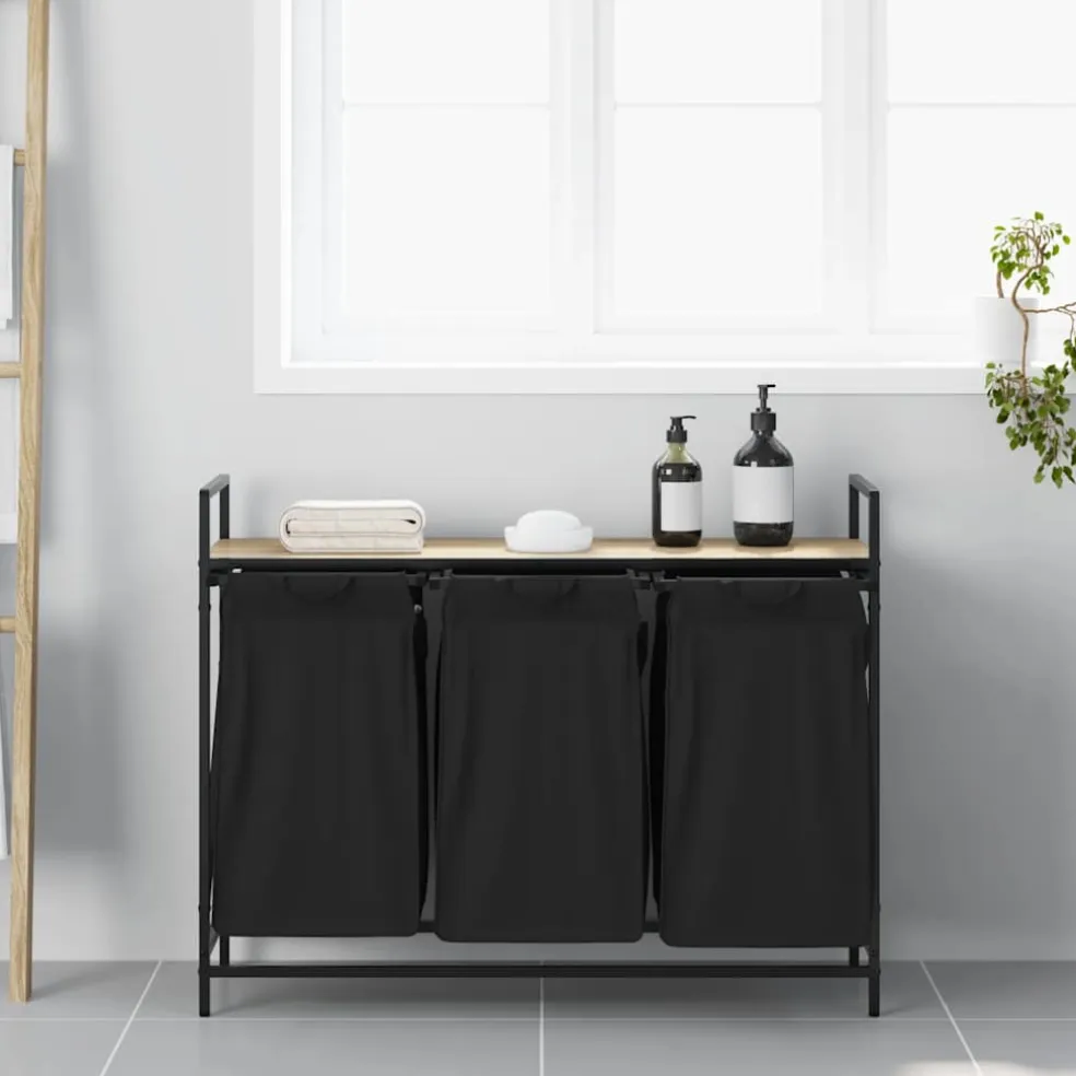 vidaXL Wasmand 3 vakken met plank sonoma eikenkleurig