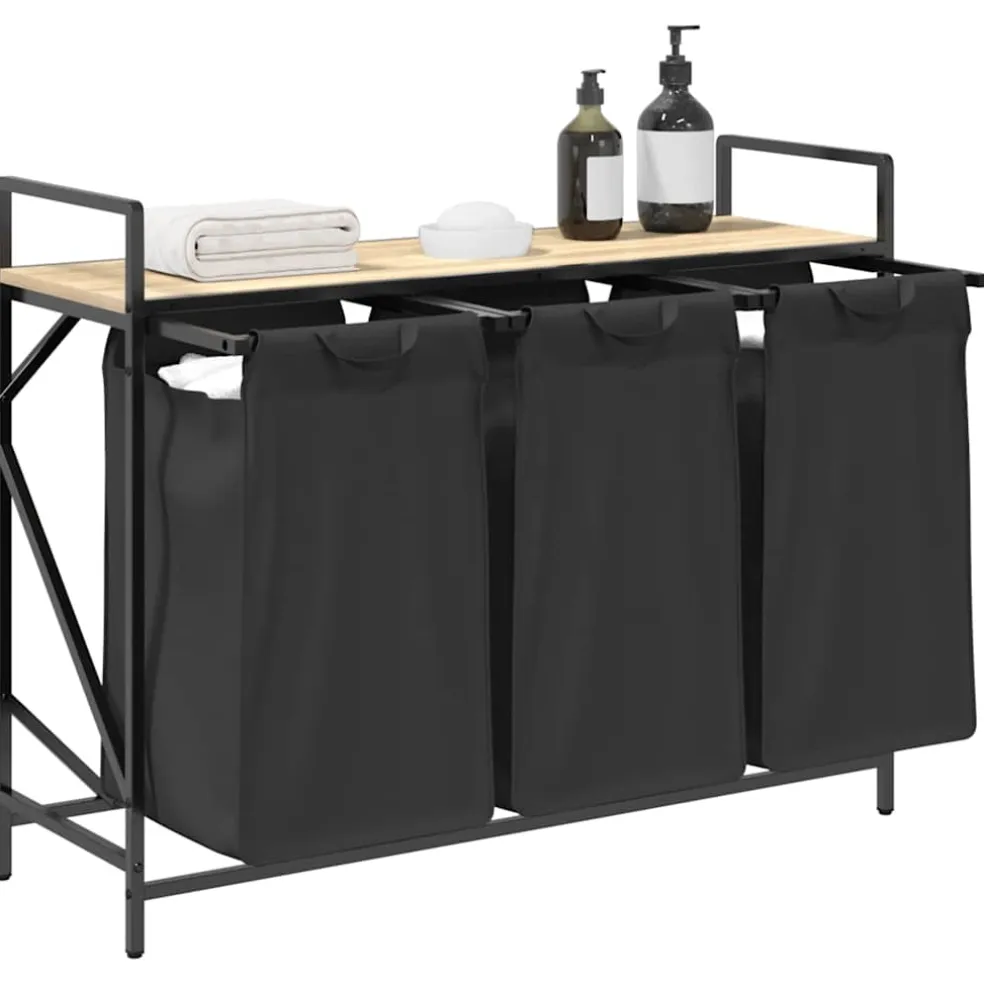 vidaXL Wasmand 3 vakken met plank sonoma eikenkleurig