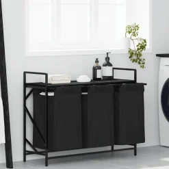 vidaXL Wasmand 3 vakken met plank zwart eikenkleurig