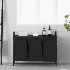 vidaXL Wasmand 3 vakken met plank zwart eikenkleurig