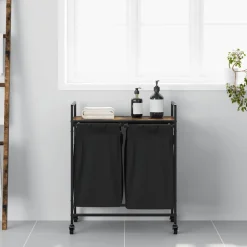 vidaXL Wasmand 2 vakken met planken gerookt eikenkleurig