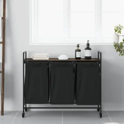 vidaXL Wasmand 3 vakken met planken bruin eikenkleurig