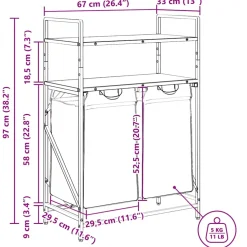 vidaXL Wasmand 3 vakken met planken zwart eikenkleurig