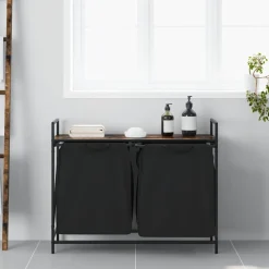 vidaXL Wasmand 2 vakken met plank gerookt eikenkleurig