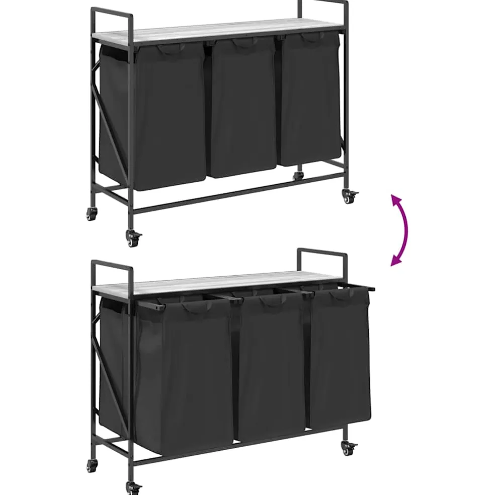 vidaXL Wasmand 3 vakken met planken grijs sonoma eiken