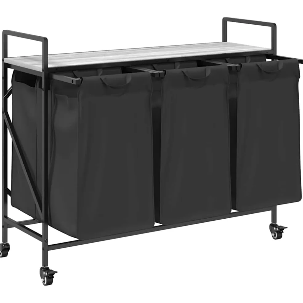 vidaXL Wasmand 3 vakken met planken grijs sonoma eiken