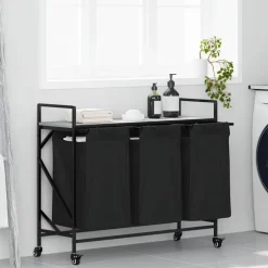 vidaXL Wasmand 3 vakken met planken grijs sonoma eiken