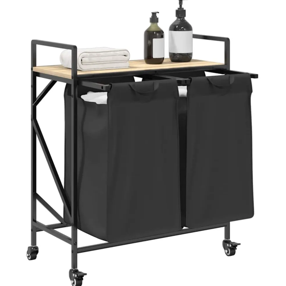 vidaXL Wasmand 2 vakken met plank grijs sonoma eiken