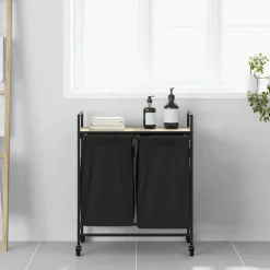 vidaXL Wasmand 2 vakken met plank grijs sonoma eiken