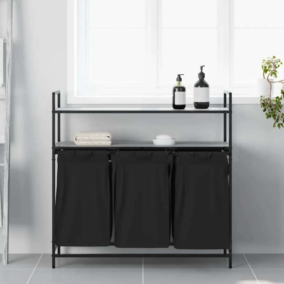 vidaXL Wasmand 3 vakken met planken grijs sonoma eiken