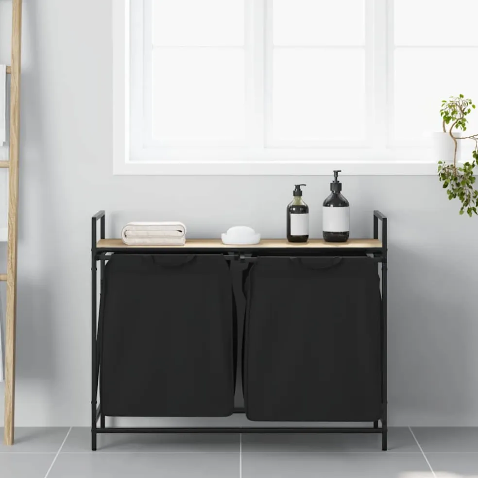vidaXL Wasmand 2 vakken met plank sonoma eikenkleurig