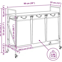 vidaXL Wasmand 3 vakken met planken sonoma eikenkleurig
