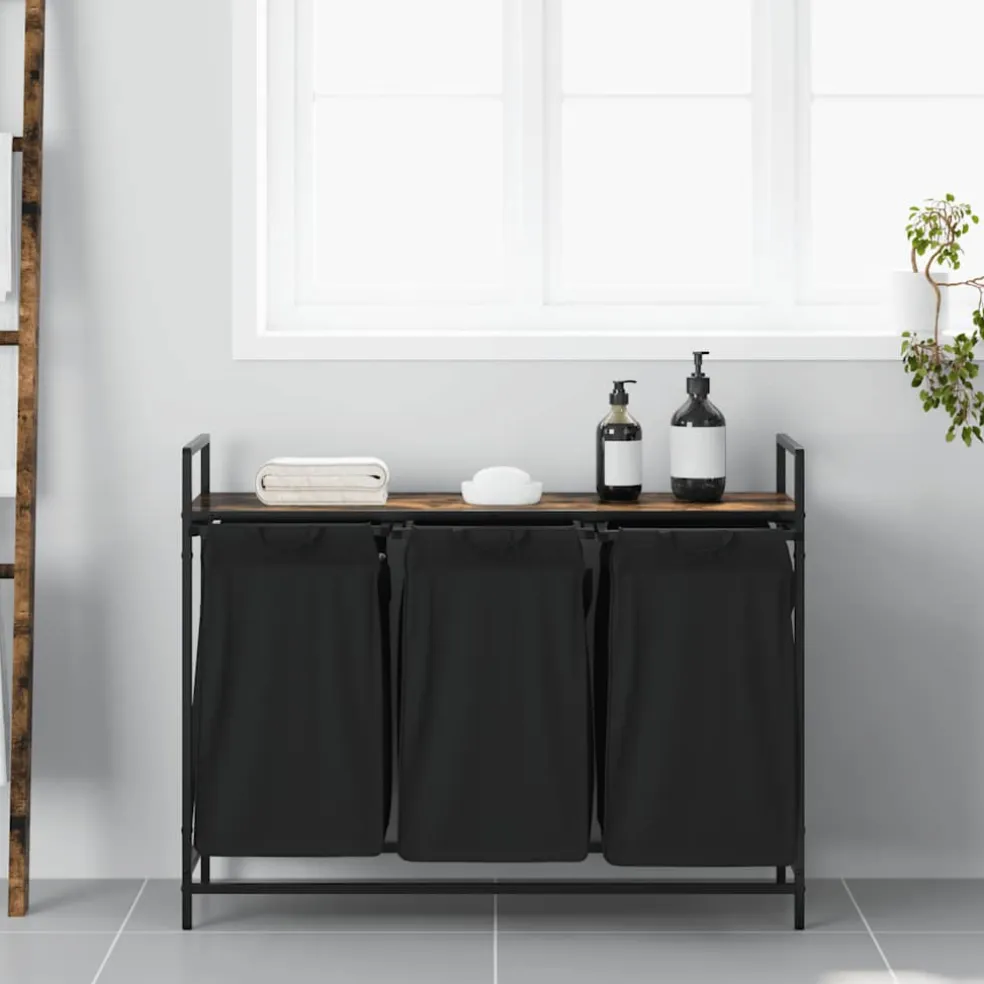 vidaXL Wasmand 3 vakken met plank gerookt eikenkleurig
