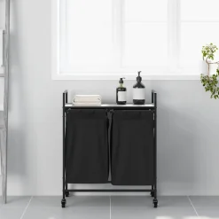 vidaXL Wasmand 2 vakken met planken grijs sonoma eiken