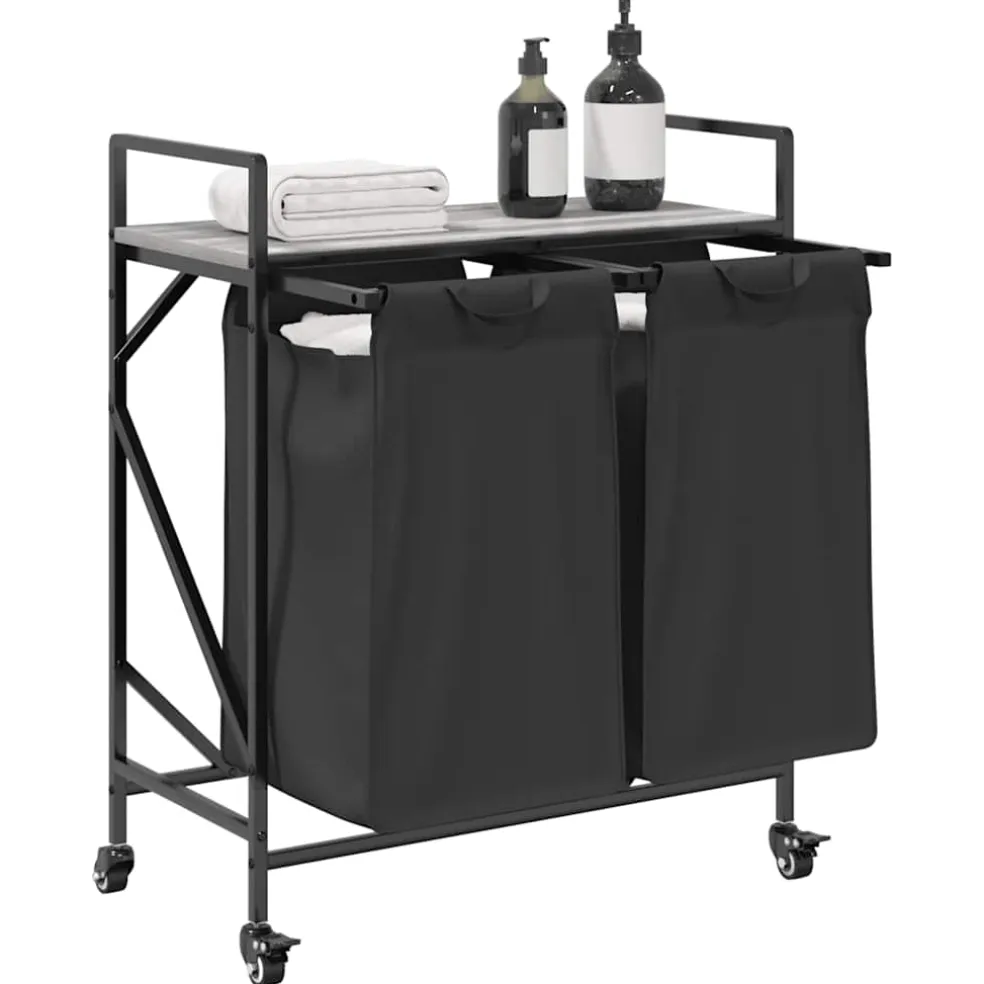 vidaXL Wasmand 2 vakken met planken grijs sonoma eiken