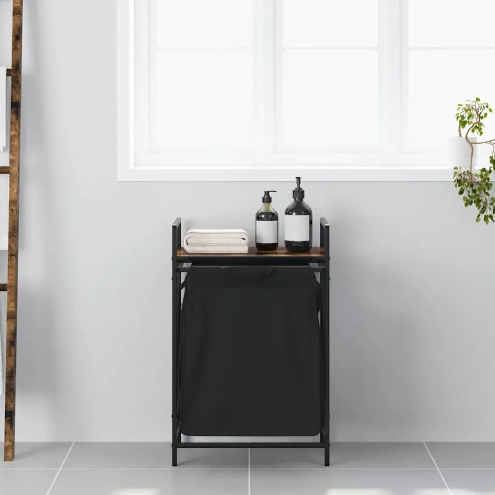 vidaXL Wasmand 1 vak met plank gerookt eikenkleurig