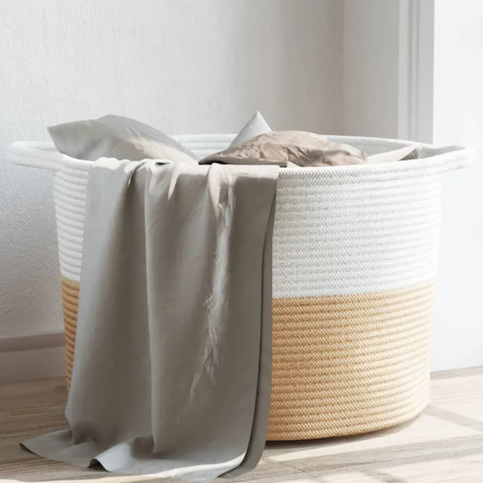vidaXL Wasmand Ø 55x36 cm katoen beige en wit