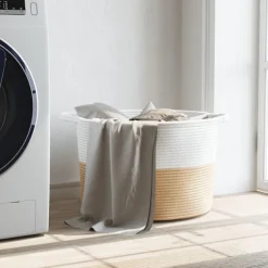 vidaXL Wasmand Ø 55x36 cm katoen beige en wit