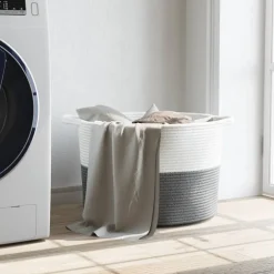vidaXL Wasmand Ø 55x36 cm katoen grijs en wit