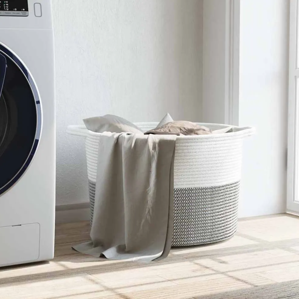 vidaXL Wasmand Ø 55x36 cm katoen grijs en wit