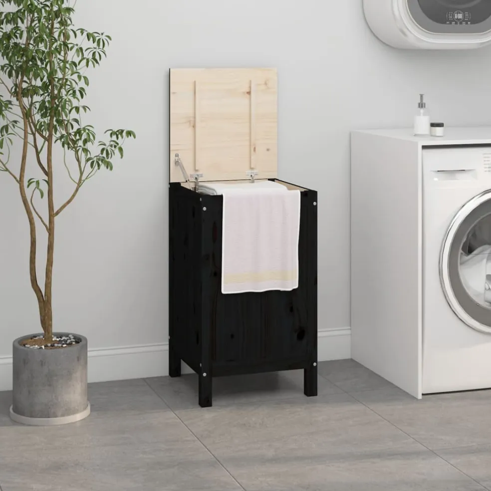 vidaXL Wasmand 44x44x76 cm massief grenenhout zwart