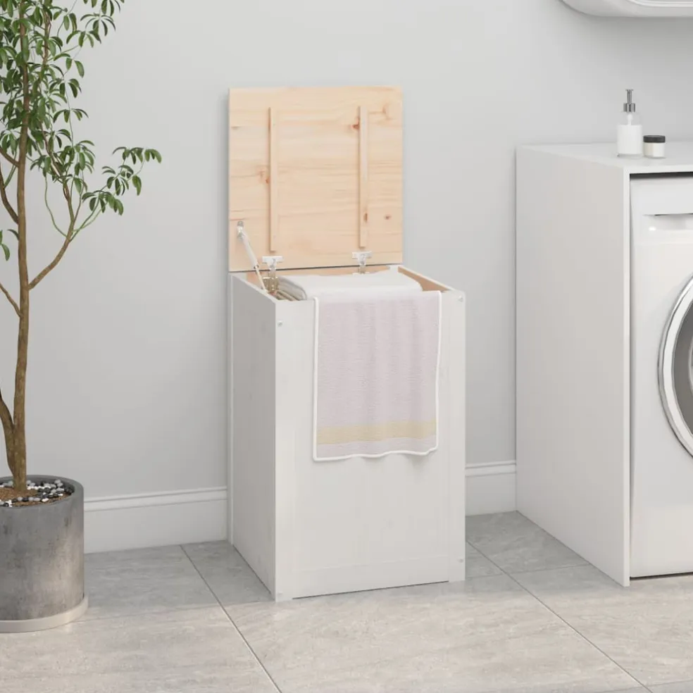 vidaXL Wasmand 44x44x66 cm massief grenenhout wit