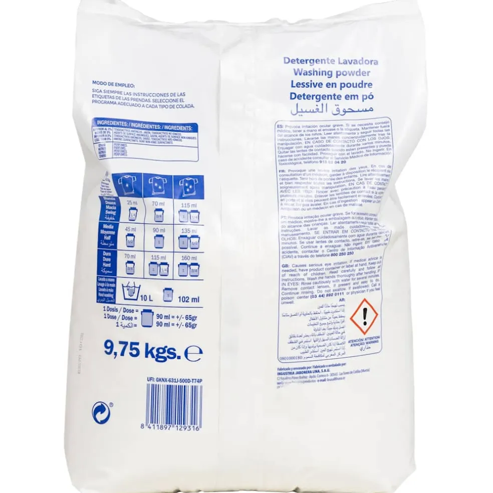 vidaXL Waspoeder voor 150 wasbeurten 9,75 kg wit